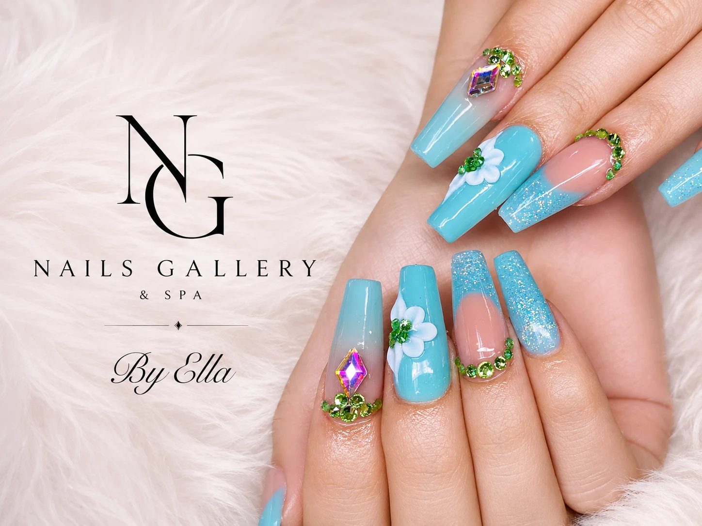 Aqua gem nail design