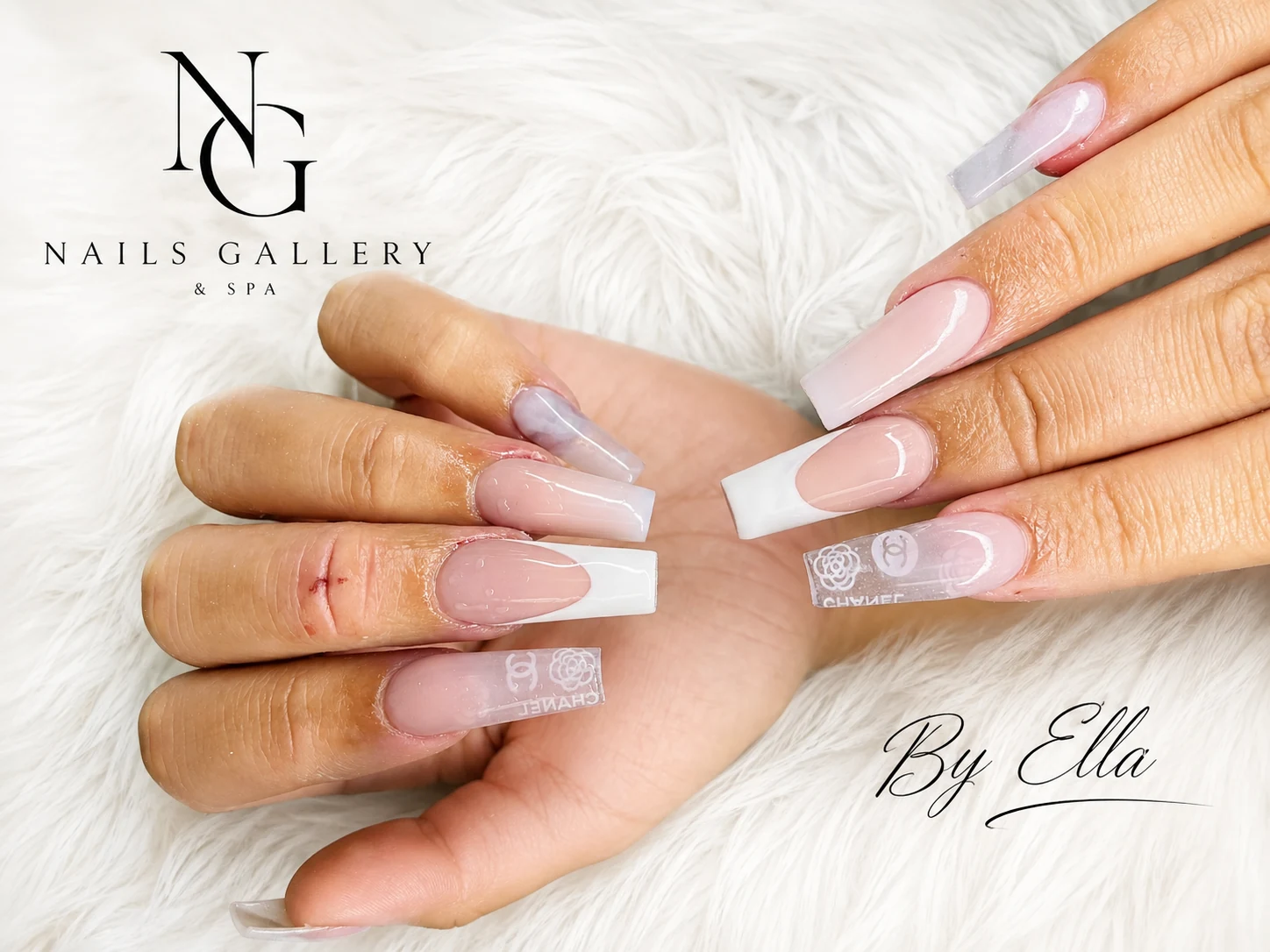 Milky white luxe nail design