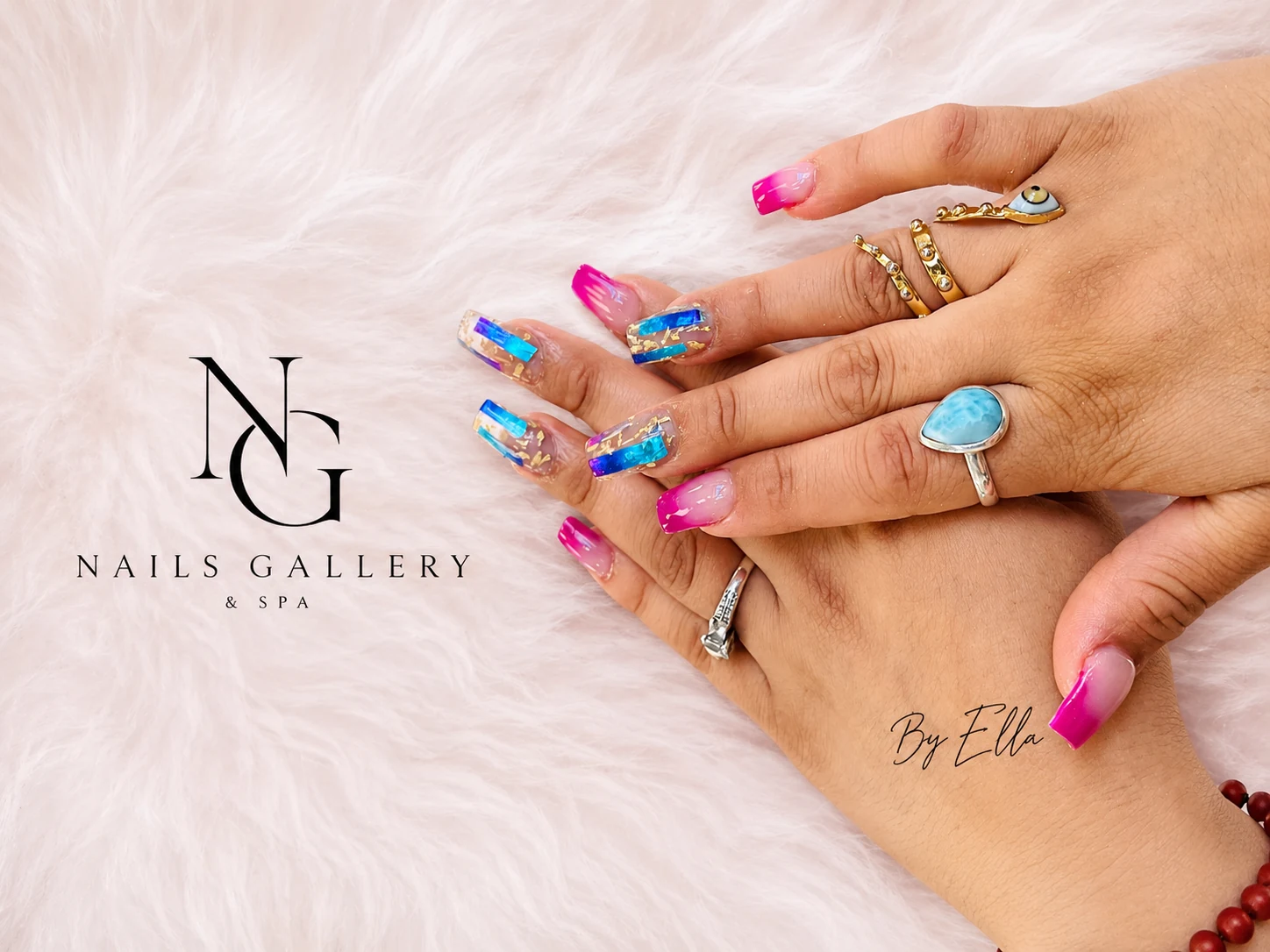 Pink holographic nail design