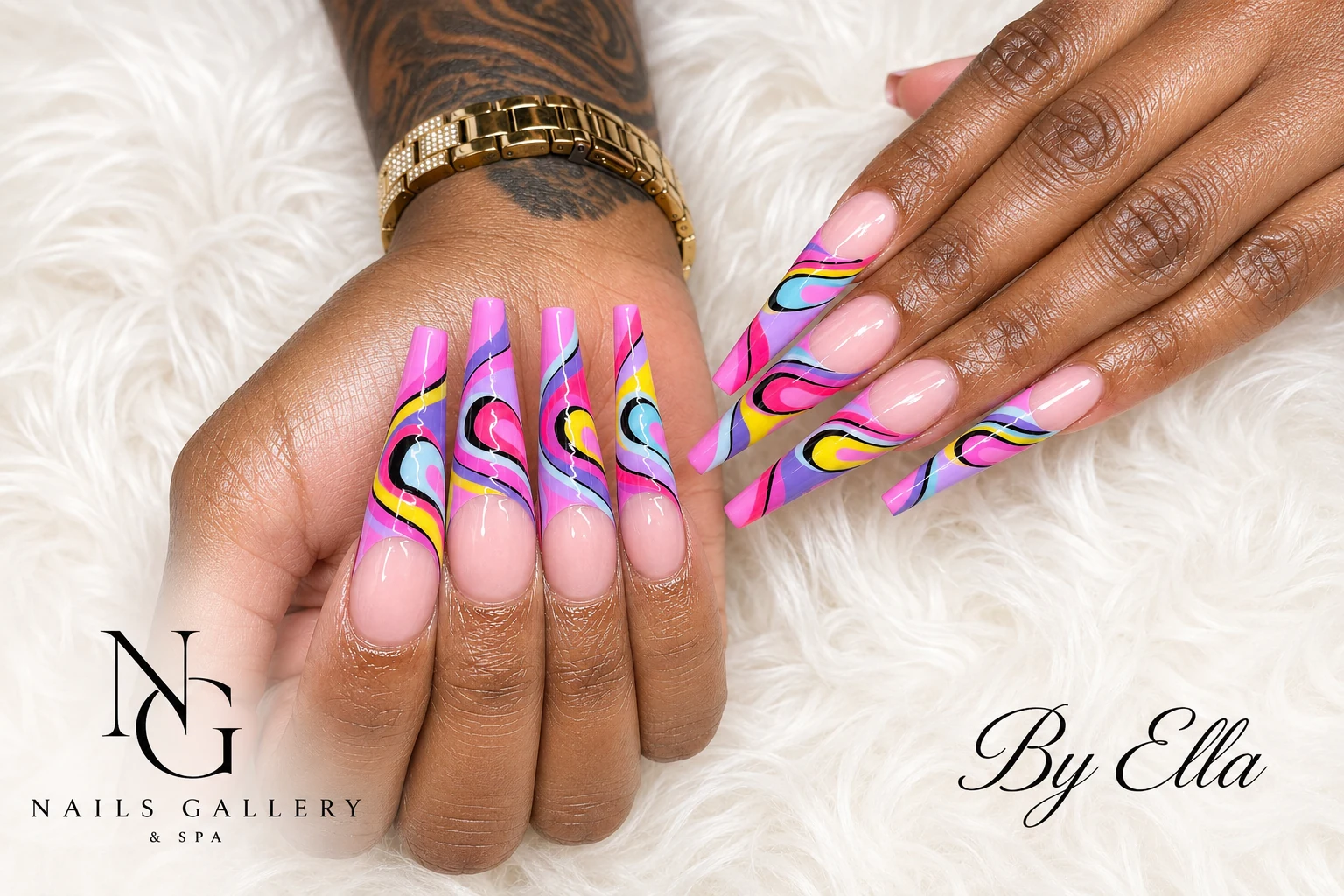 Colorful pop art swirl nails